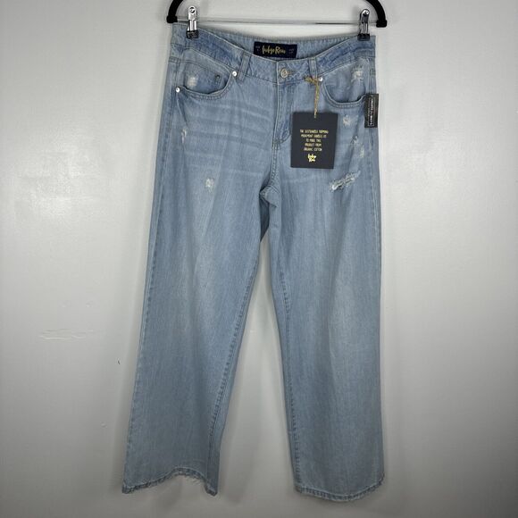 Indigo Denim - Indigo Rain Size 9 Jeans Extra Wide Leg Low Rise Organic Cotton Distressed NWT